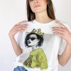 T-shirt Donna Bianca Maniche Corte con Stampa Regina Queen