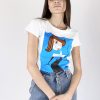 T-shirt Donna Bianca Maniche Corte con Stampa Donna e Brillantini - Made in Italy