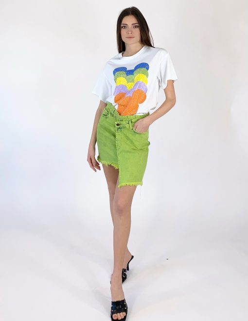 T-shirt Donna Bianca con Stampa Multicolor e Strass
