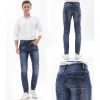 Jeans Uomo Slim Fit Blu Scuro con Lavaggio Chiaro